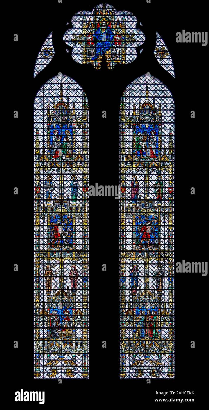 LIVERPOOL, ENGLAND, DECEMBER 27, 2018 Stained glass from interior of