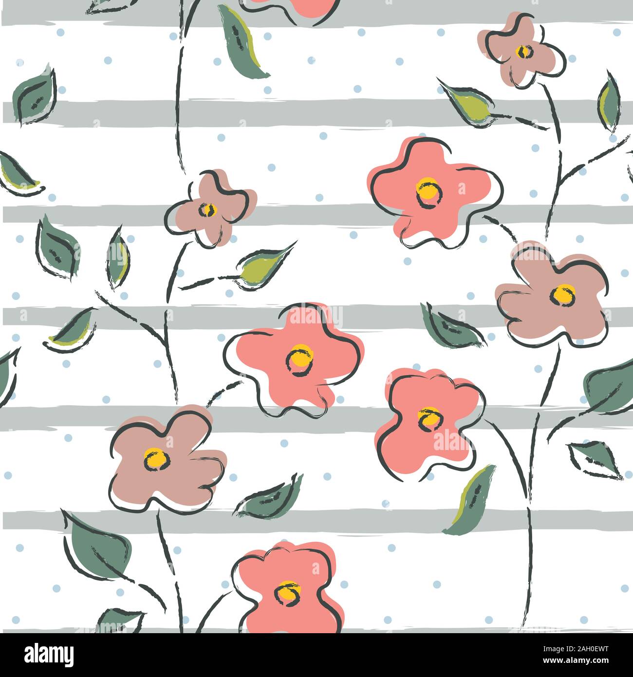Flamingo Bird Seamless pattern with black stripes and dots. Vector Illustration. Stock Vector