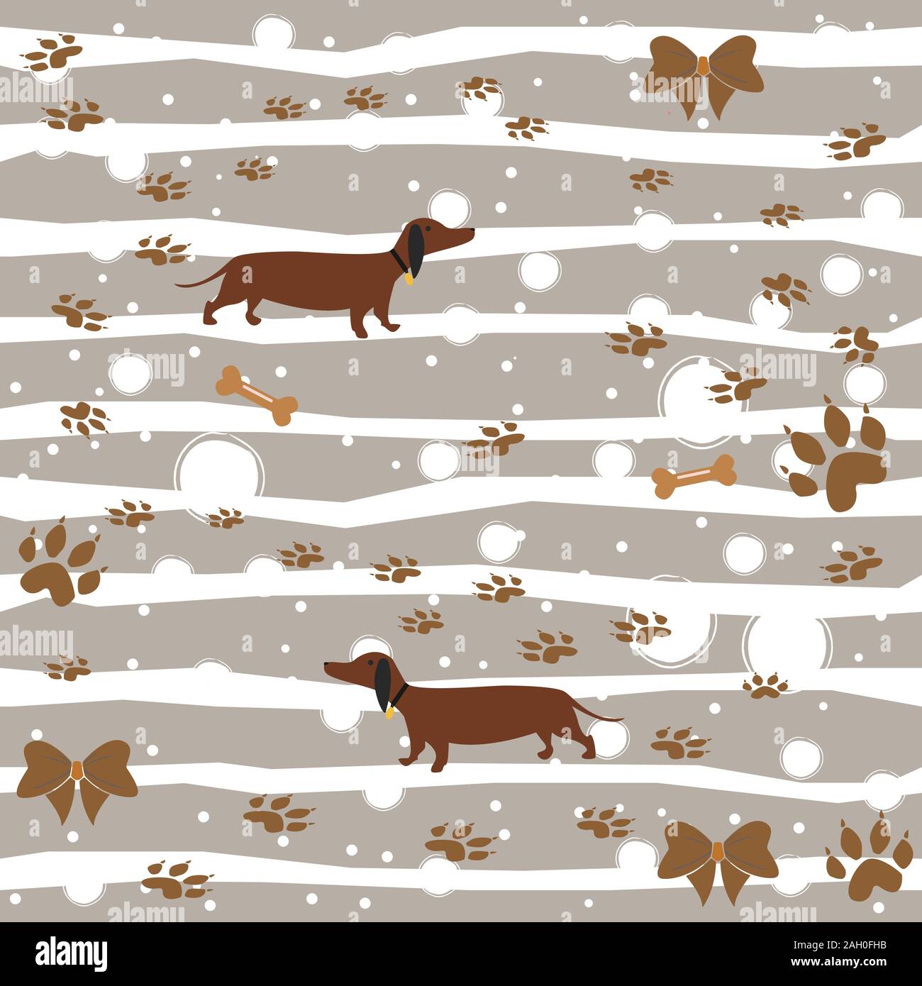 Seamless Dachshund Dog Pattern with bones, bows, dog houses and