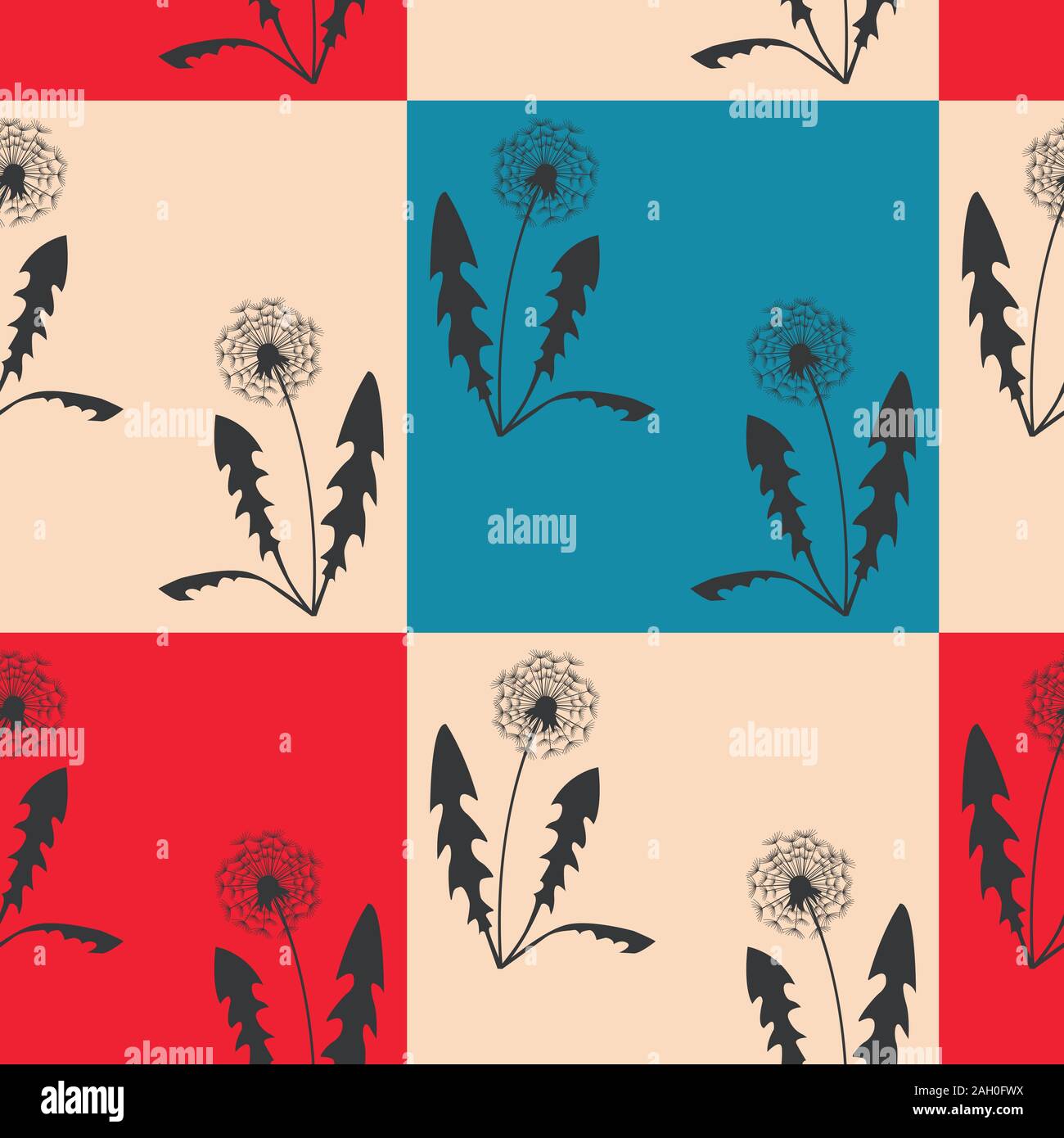 Seamless pattern with dandelions on simple background. Flat design. Vector Illustration Stock Vector