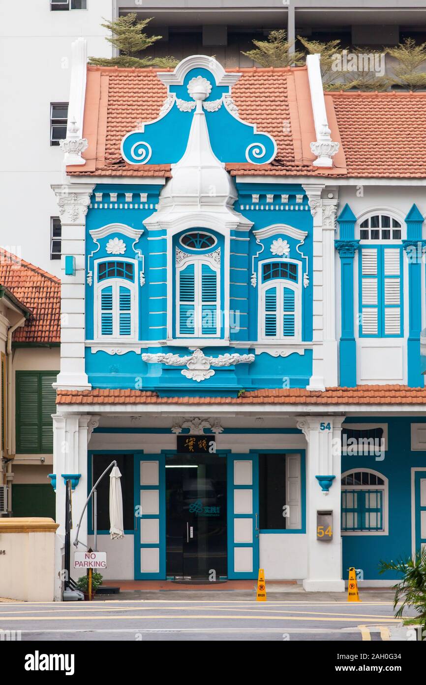 A white and blue colour well maintain shophouse design along waterloo ...