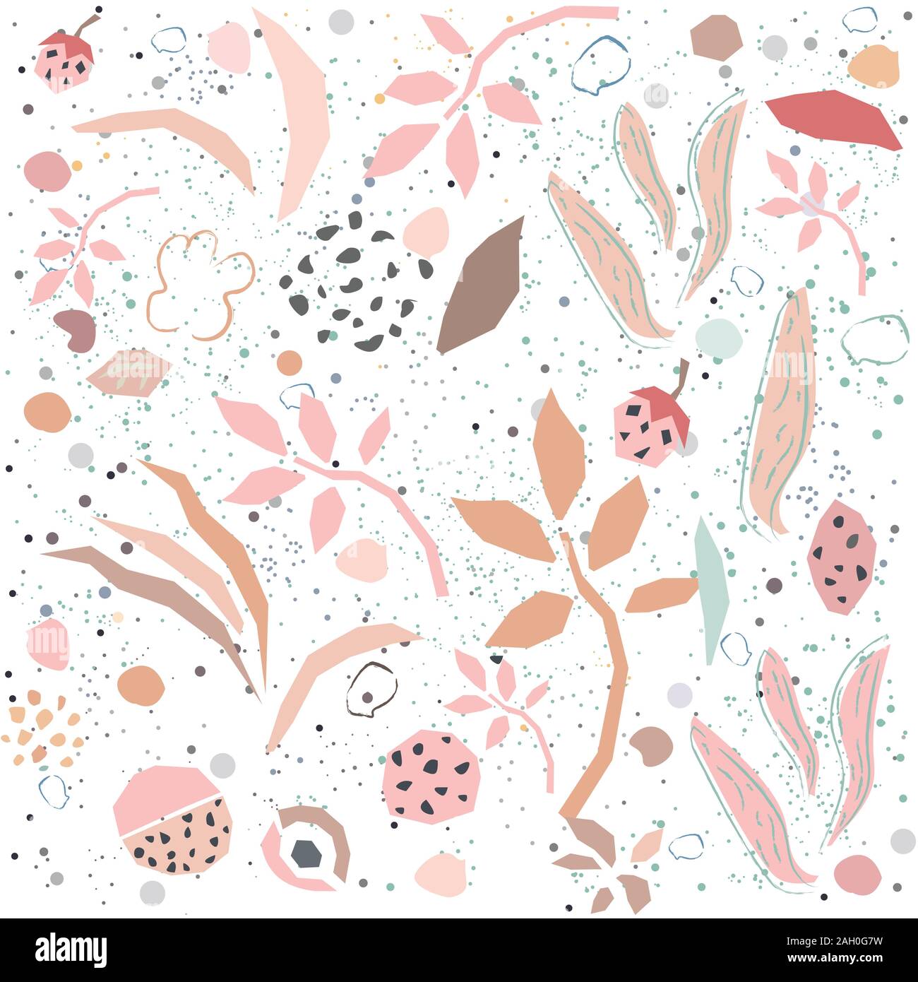 Seamless floral pattern with geometrically shaped plants on modern dotted background. Repeating Pattern. Vector Illustration Stock Vector