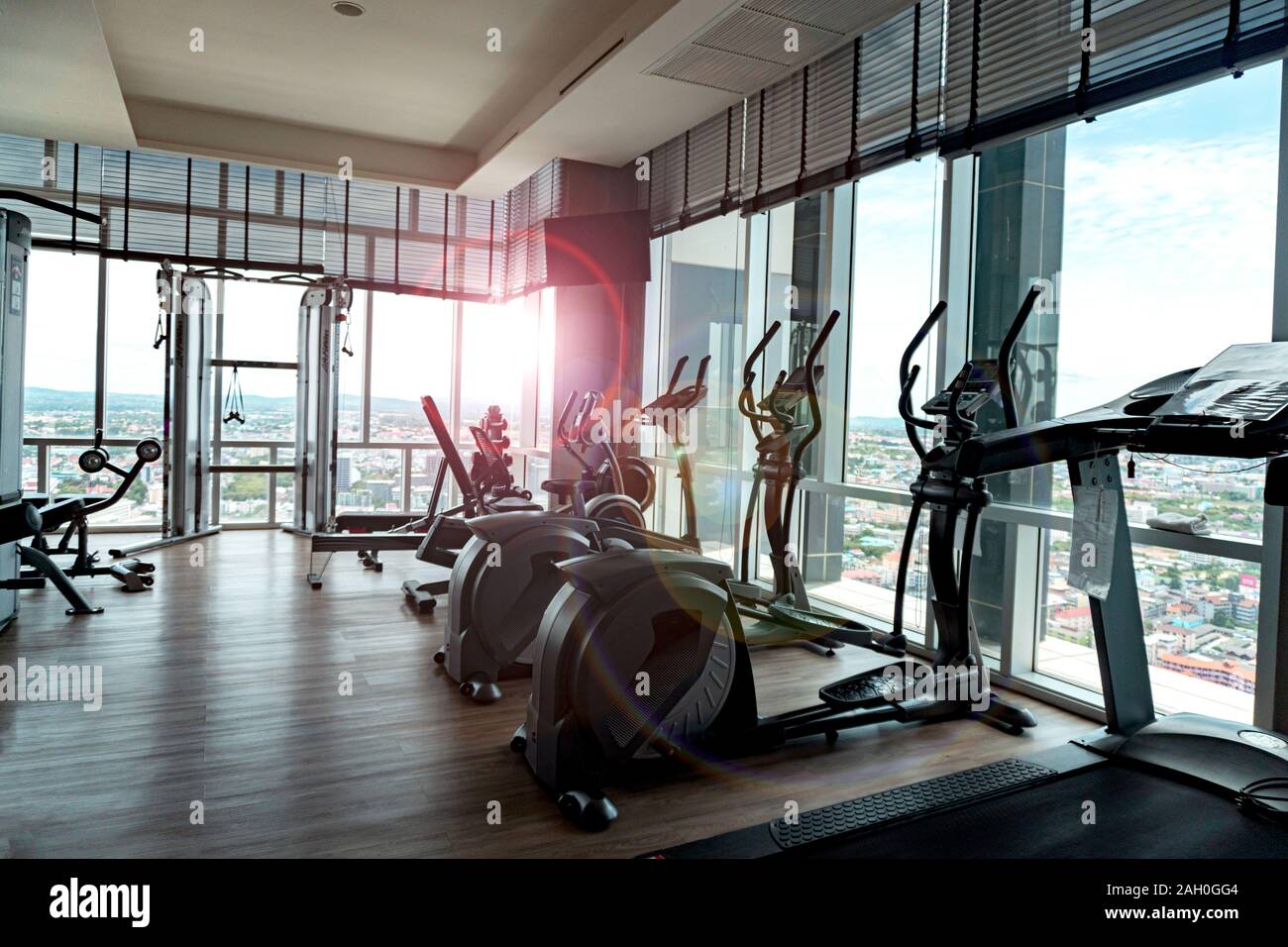 Gym at the high floor on the building Stock Photo