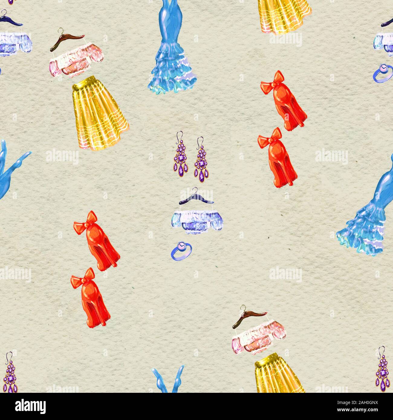 Fashion seamless pattern. Watercolor hand drawn background Stock Photo ...