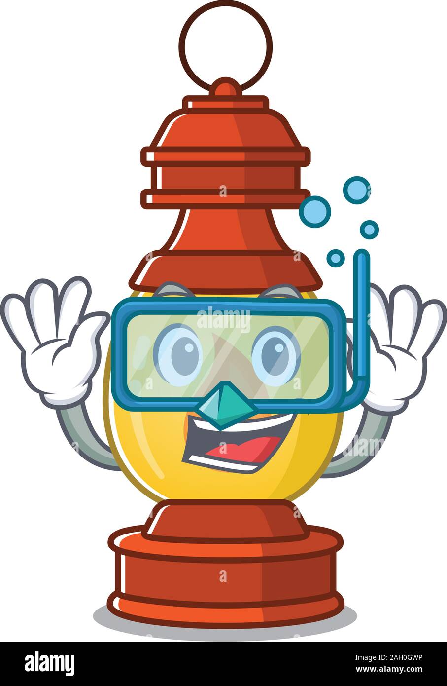 cartoon Mascot featuring lantern Scroll wearing Diving glasses Stock Vector