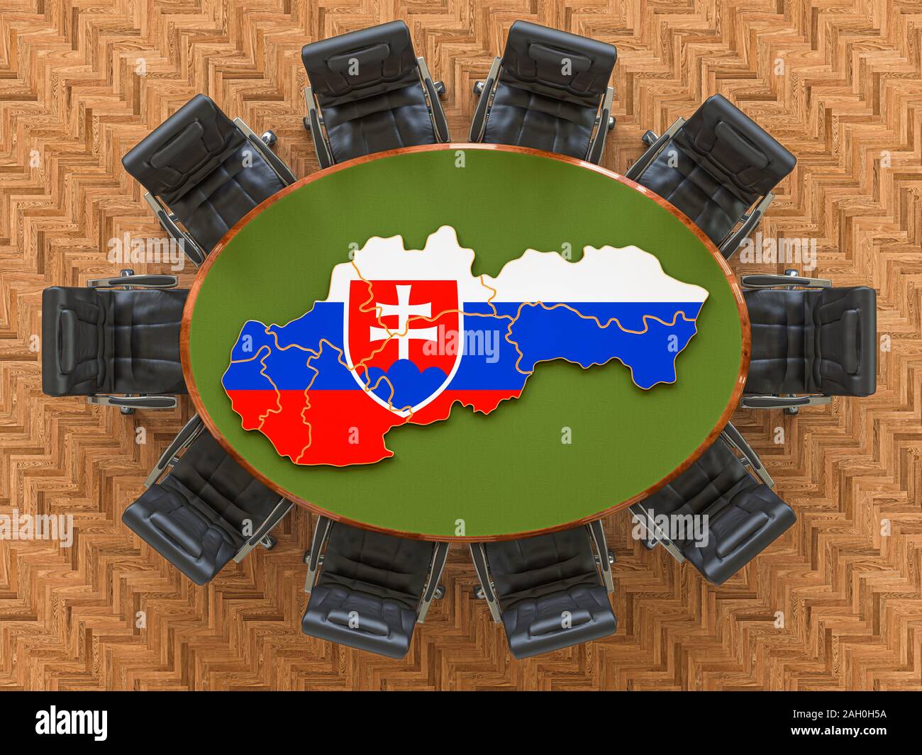 Slovakia Table Slovak goverment meeting. Map of Slovakia on the round table, 3D ...