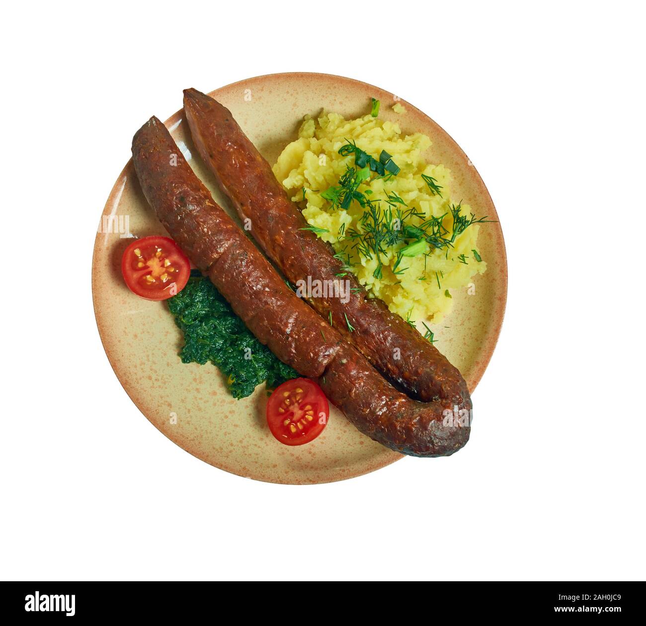 Bregenwurst,  specialty sausage of Lower Saxony and Saxony-Anhalt traditionally made of pork, pork belly, and pig or cattle brain Stock Photo