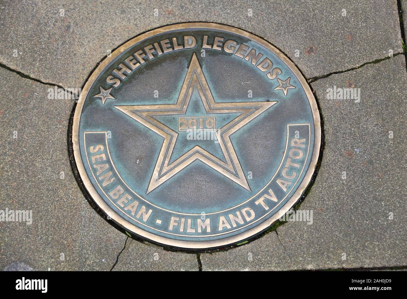 SHEFFIELD, UK - JULY 10, 2016: Sheffield Legends sidewalk star in Yorkshire, UK. Sean Bean is an actor born in Handsworth suburb of Sheffield. Stock Photo
