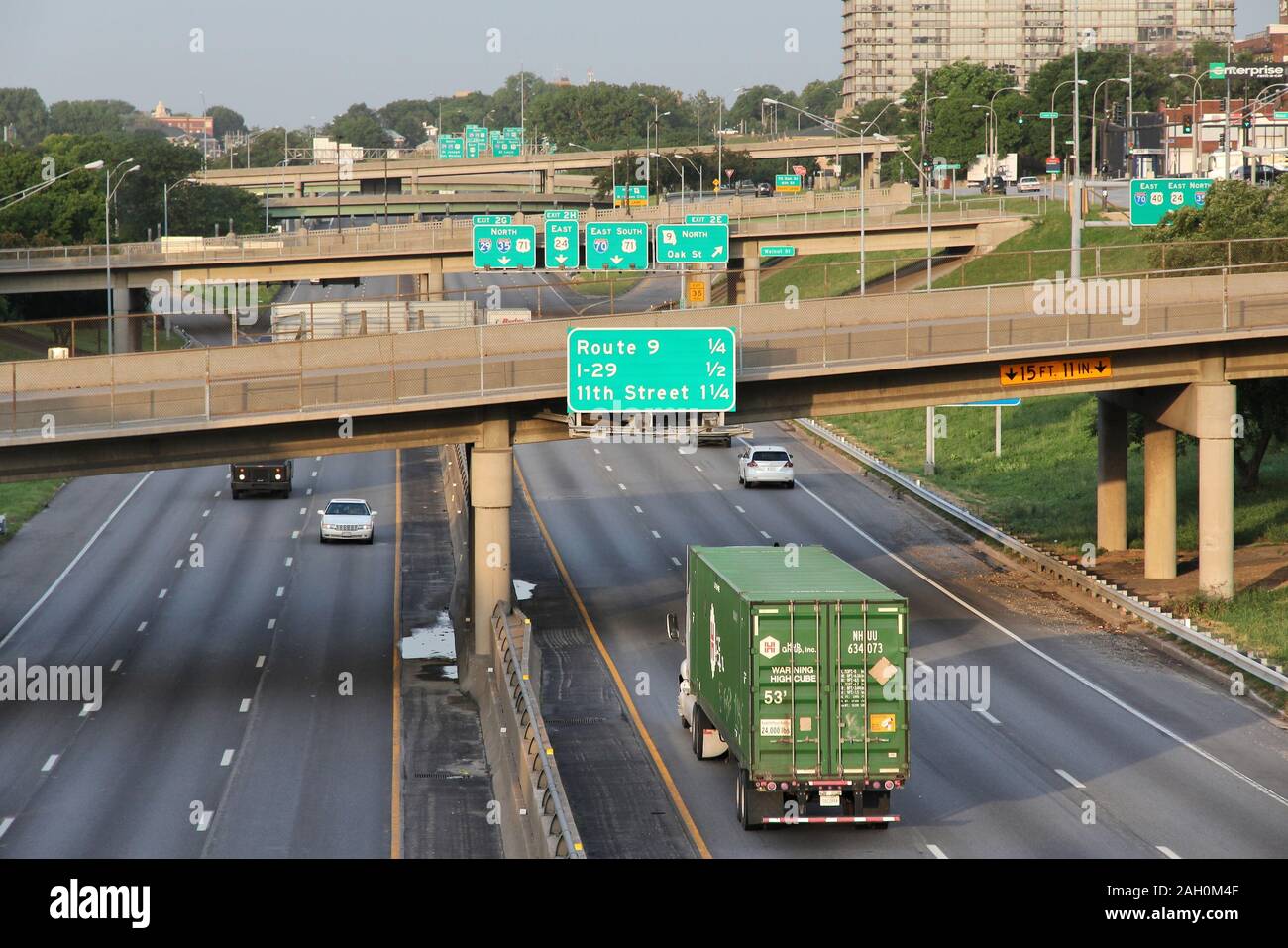 KANSAS CITY, USA - JUNE 25, 2013: Freeways in Kansas City, Missouri. Kansas City is the 30th largest metropolitan area in the USA with population of 2 Stock Photo