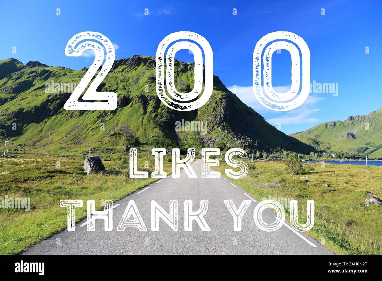 200 likes - social media milestone achievement. Online community thank you note. 200 follows. Stock Photo