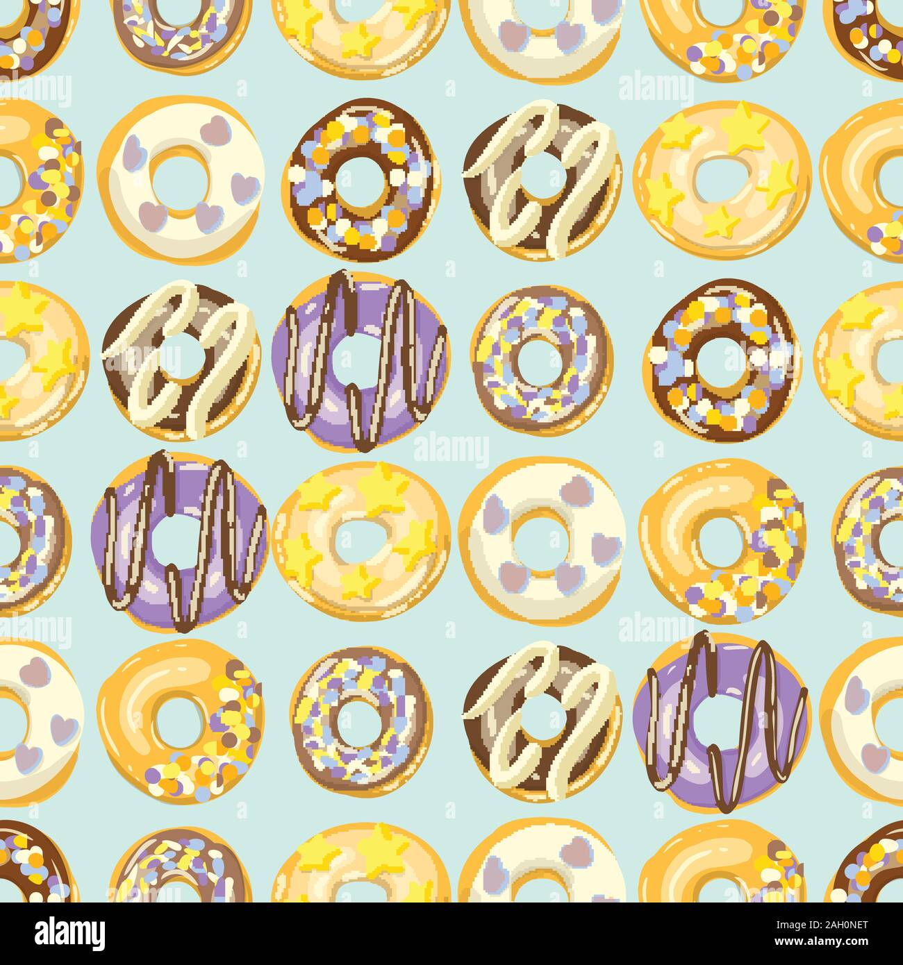 Glazed Donuts seamless pattern. Bakery Vector illustration. Top View ...