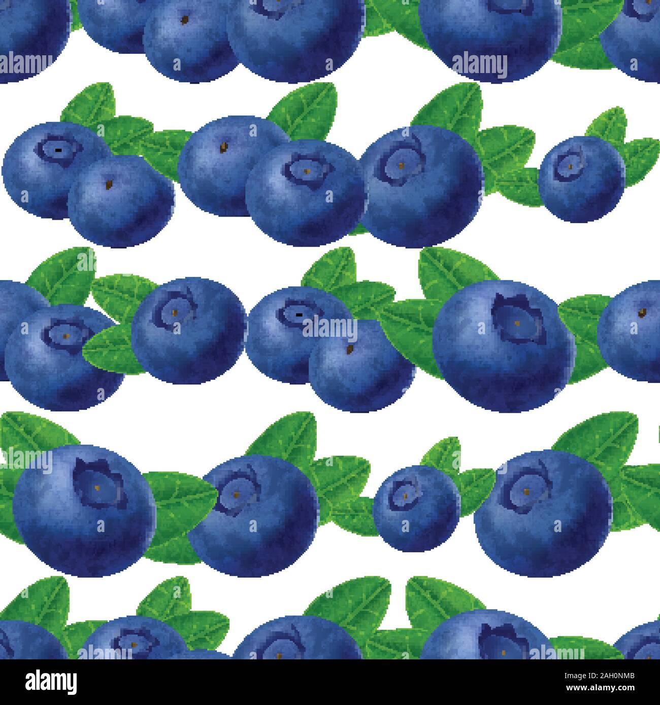 Seamless blueberries Pattern. 3d realistic vector berries Stock Vector