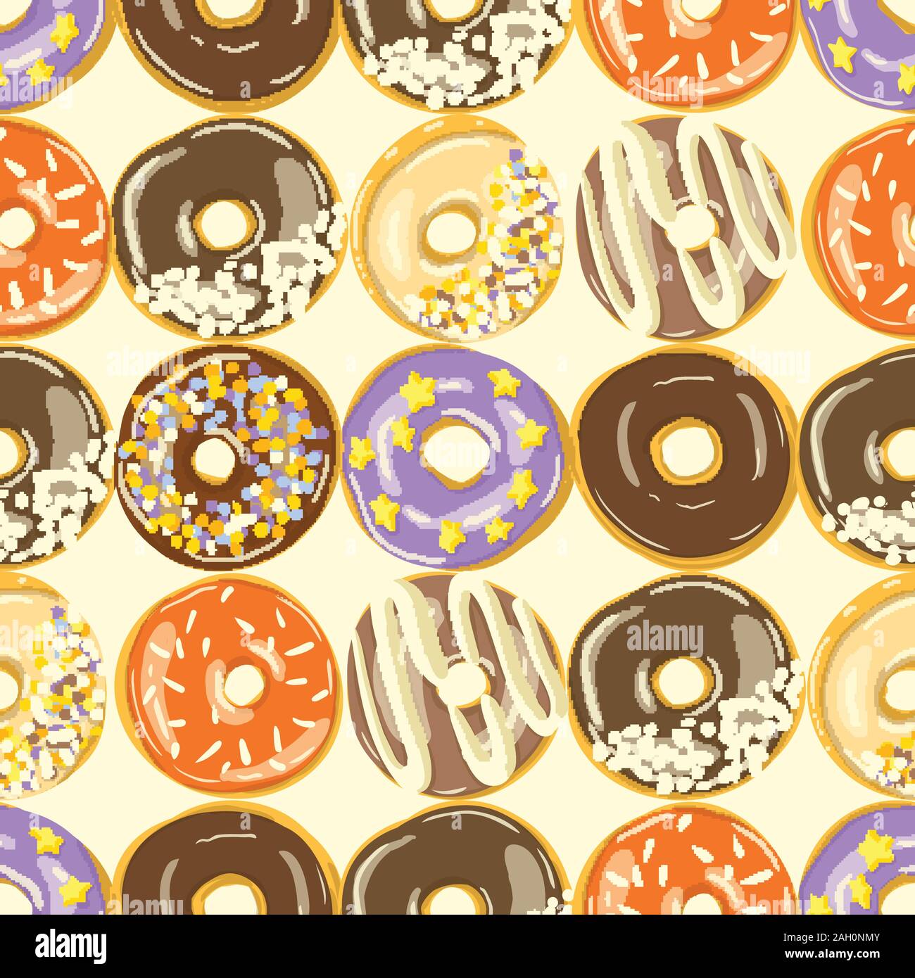Glazed Donuts seamless pattern. Bakery Vector illustration. Top View ...