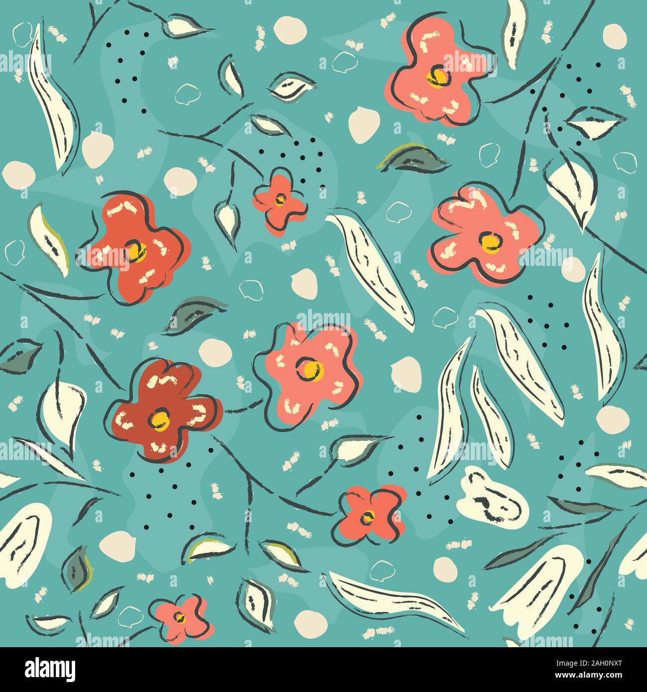 Hand Drawn Pattern with flowers, plants. Vector Illustration Stock ...