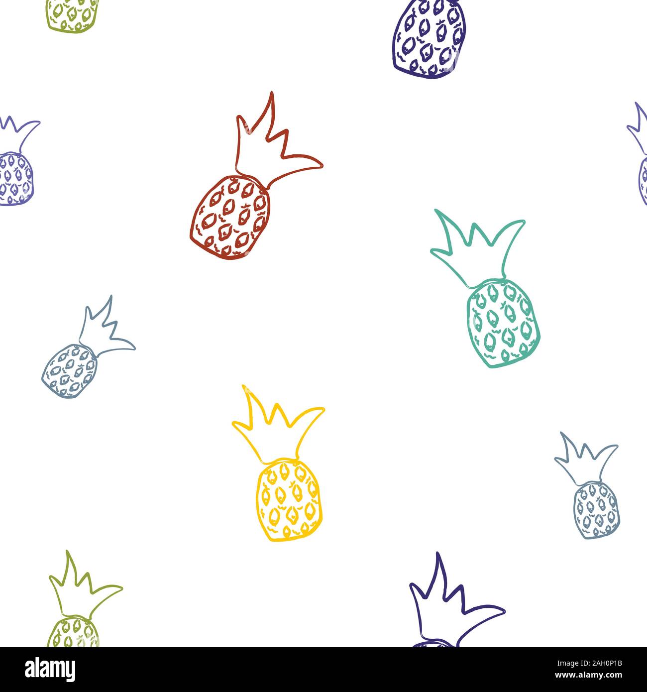 Seamless golden pineapple pattern on dark background. Repeating exotic pineapple pattern. Vector Illustration Stock Vector