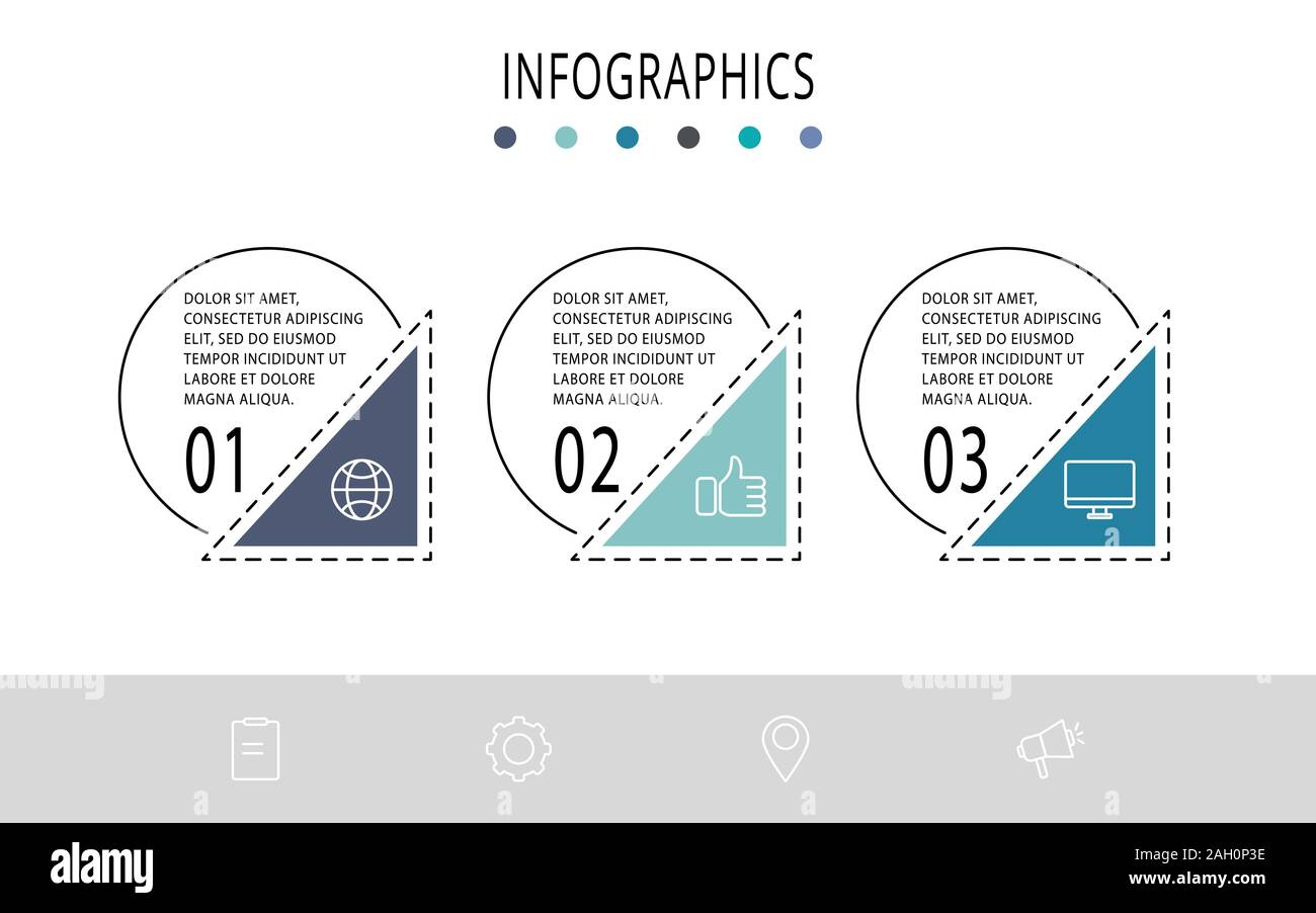 Vector flat template circle infographics. Business concept with 3 ...