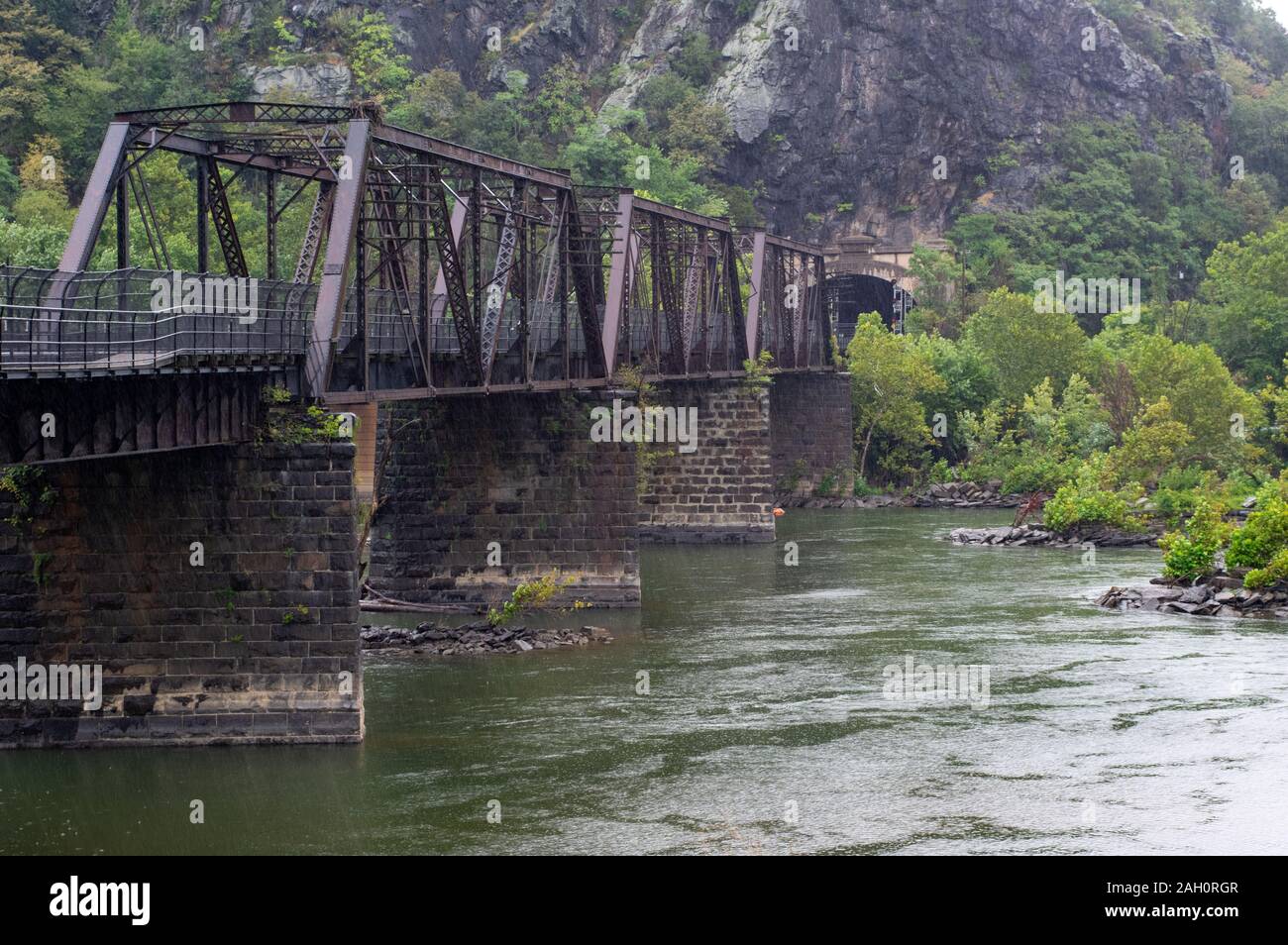 The Iron Trestle Railroad Bridge at Harpers Ferry in West Virginia