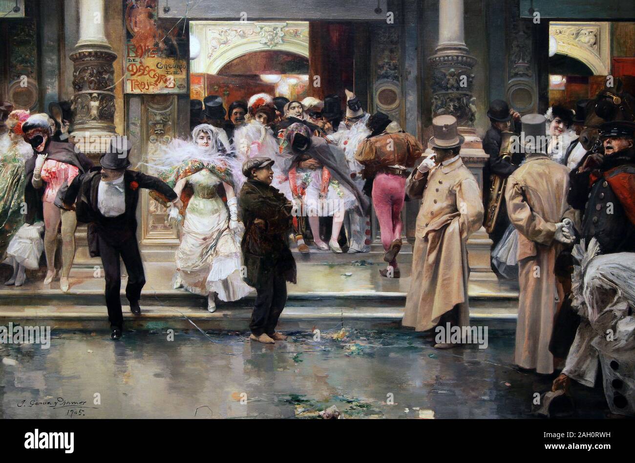 Leaving the Masqued Ball 1905 by José García Ramos 1852-1912 Spanish painter / pintor ilustrador español. Stock Photo