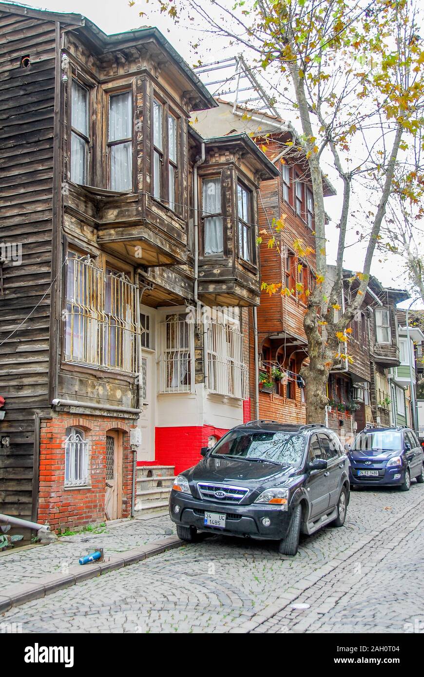 Istanbul, Turkey, 26 November 2010: Historic Yenimahalle Houses, Uskudar. Stock Photo