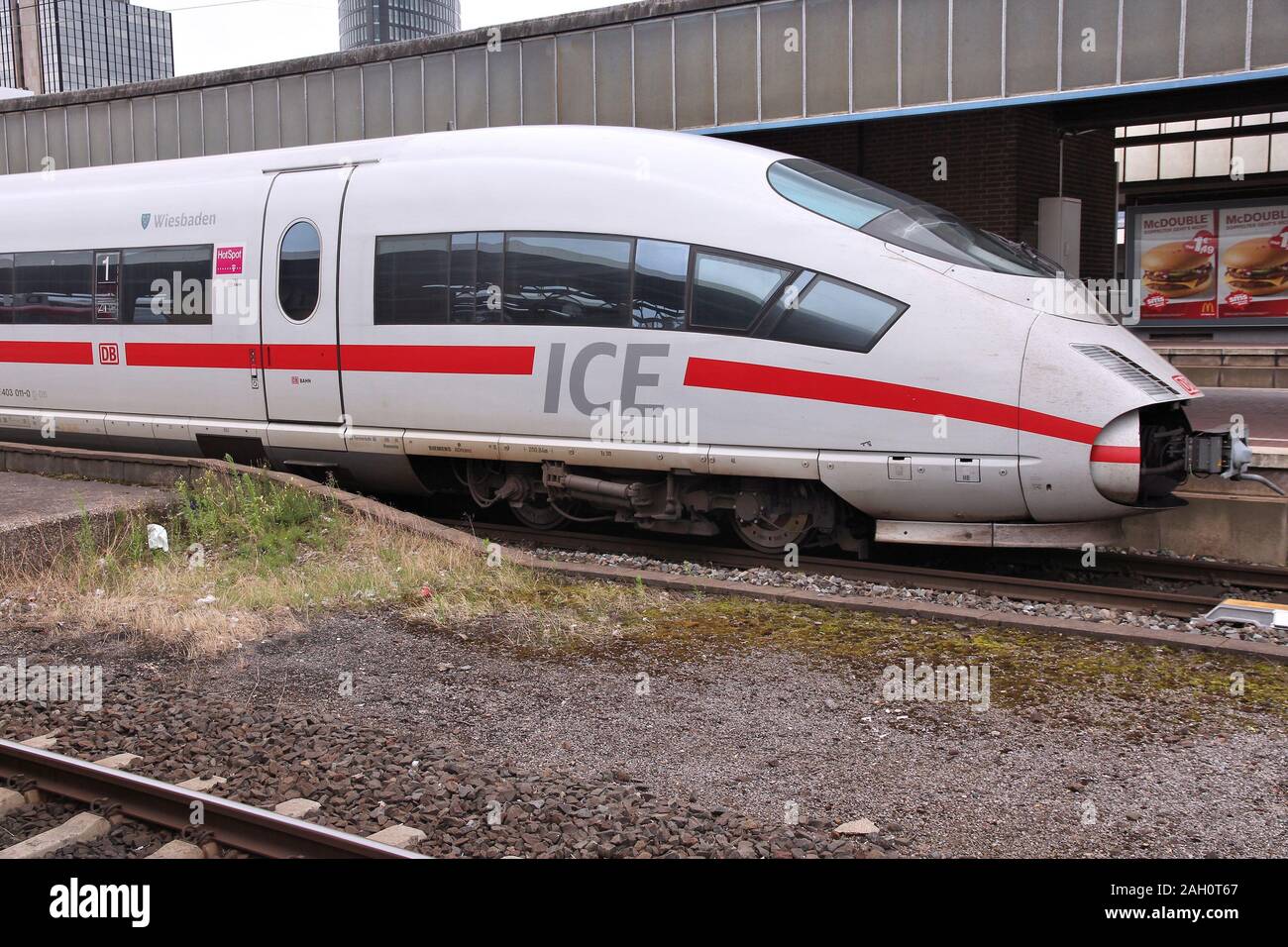 DORTMUND, GERMANY - JULY 16, 2012: ICE train of Deutsche Bahn in Dortmund, Germany. In 2009 ICE Express trains transported more than 77 million passen Stock Photo