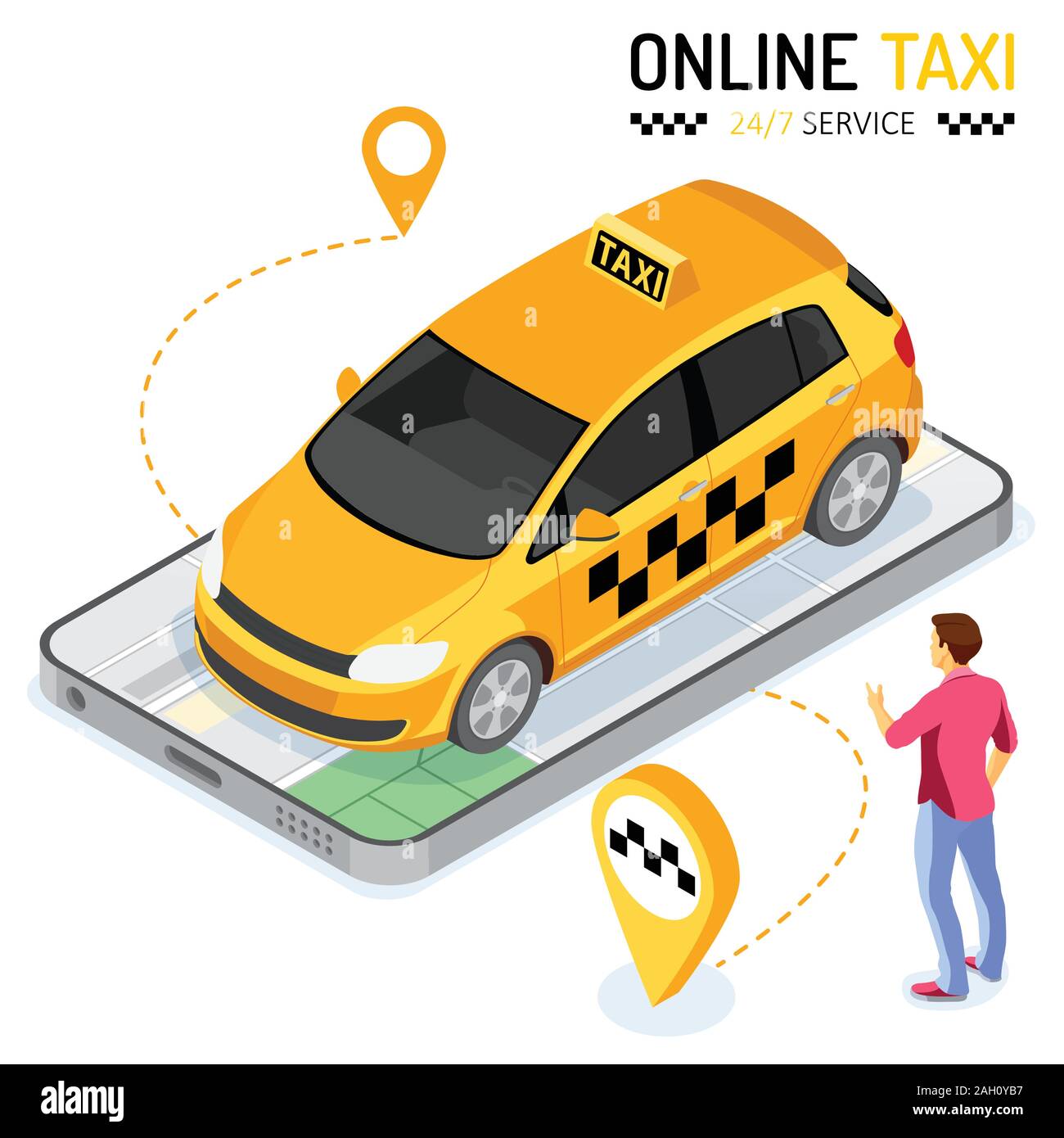 Online Taxi Isometric Concept Stock Vector
