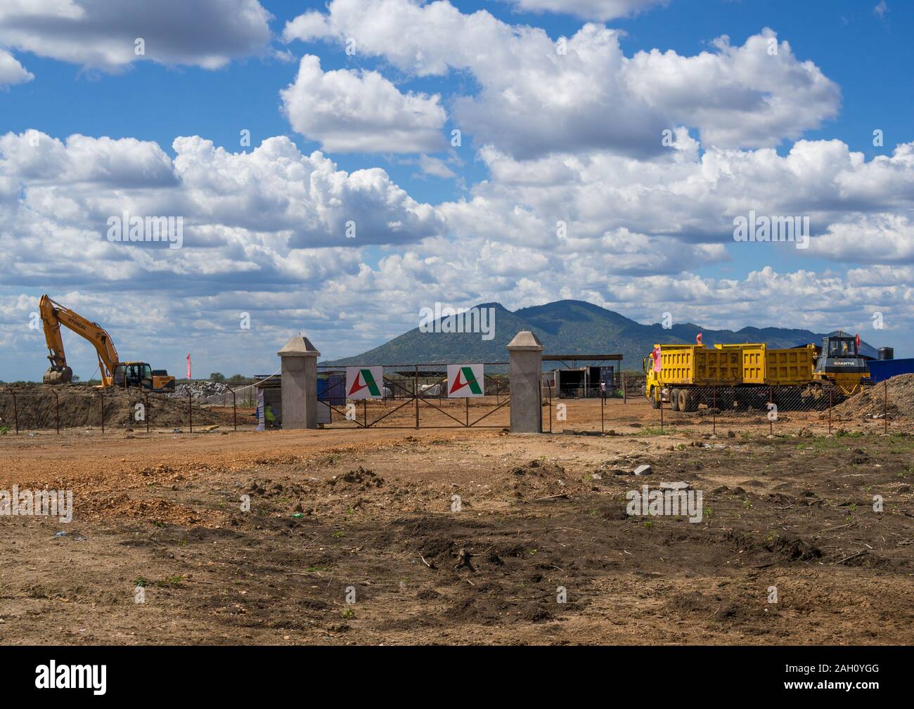 Trucks and bulldozers for the road consrruction juba terekeka, Central Equatoria, Juba, South Sudan Stock Photo