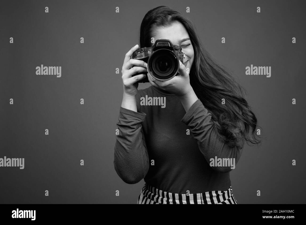 Indian girl with long black hair Black and White Stock Photos & Images ...
