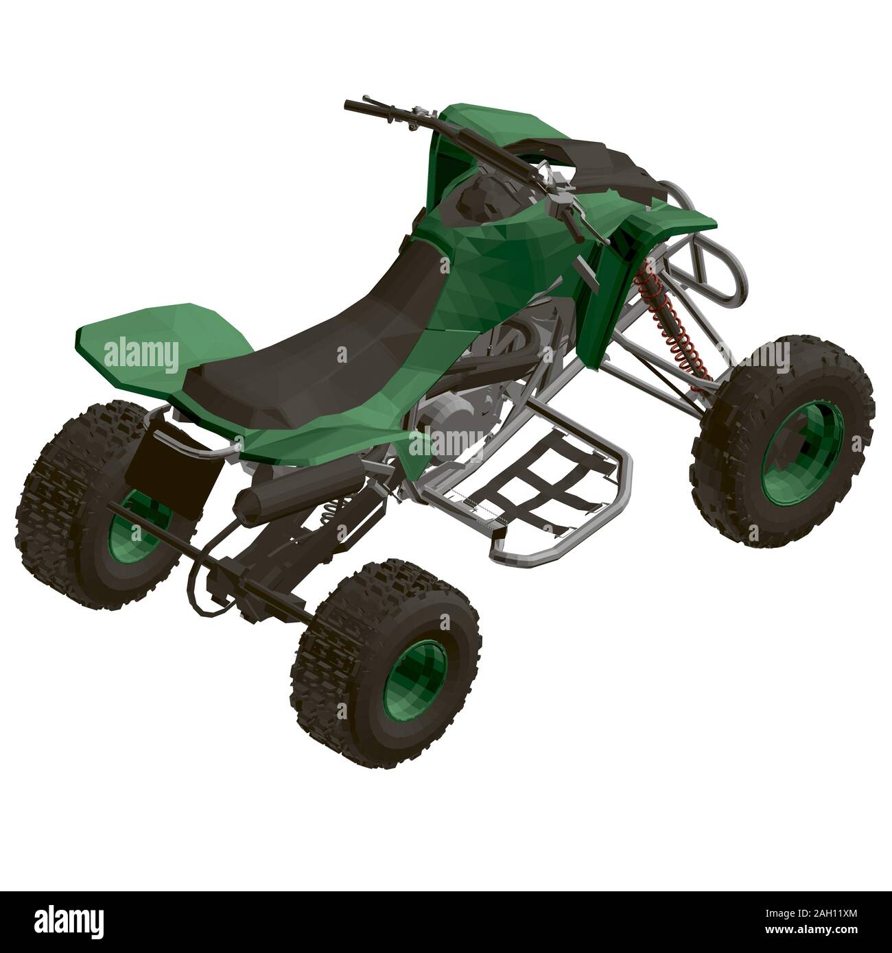 Polygonal green ATV isolated on a white background. View isometric. 3D. Vector illustration. Stock Vector