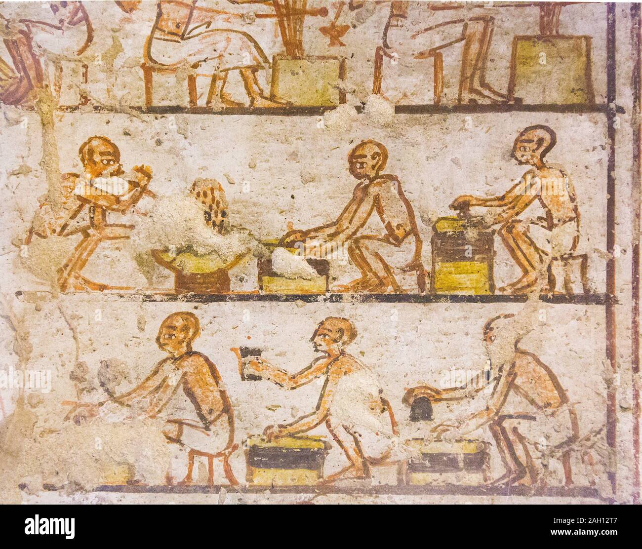 UNESCO World Heritage, Thebes in Egypt, Valley of the Nobles, tomb of Neferronpet. Detail of the treasury of Amun scene, craftsmen make golden plates Stock Photo