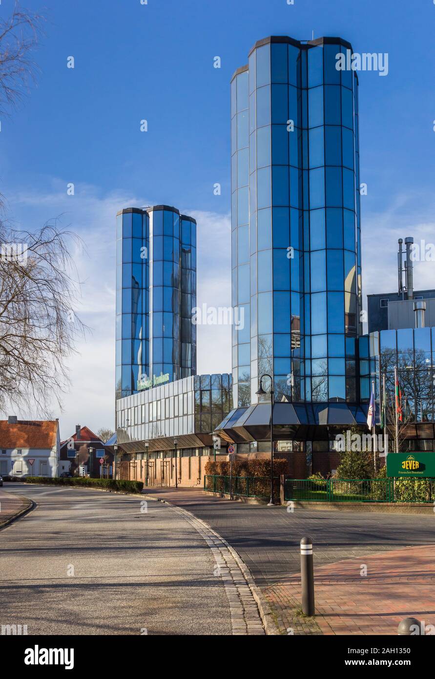 Towers of the beer brewery in Jever, Germany Stock Photo