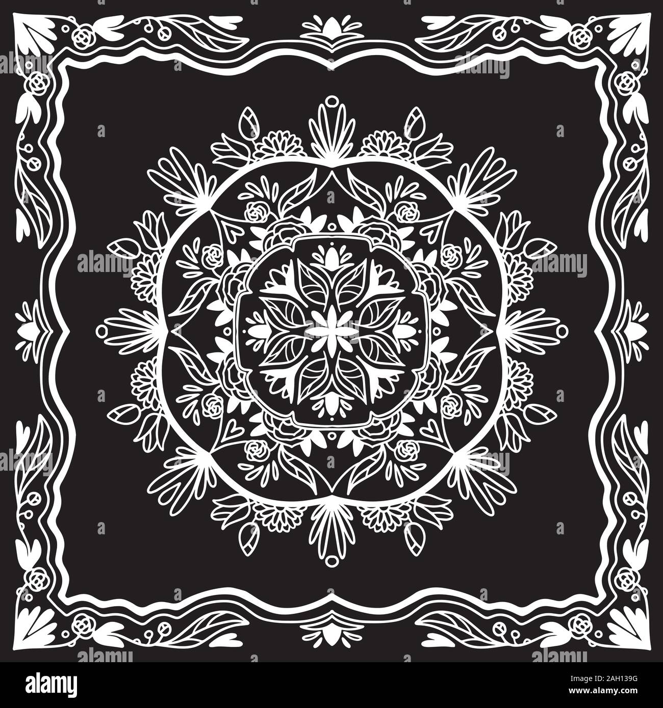 Floral paisley ornament pattern. Ethnic Mandala towel, yoga mat print. Stock Vector