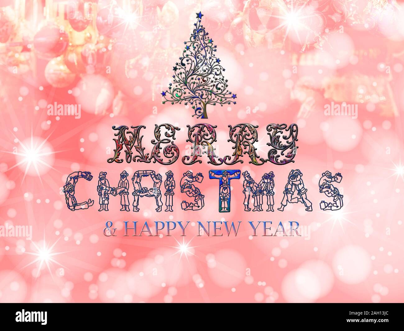 Merry Christmas and happy new year greeting card design with bokeh ...