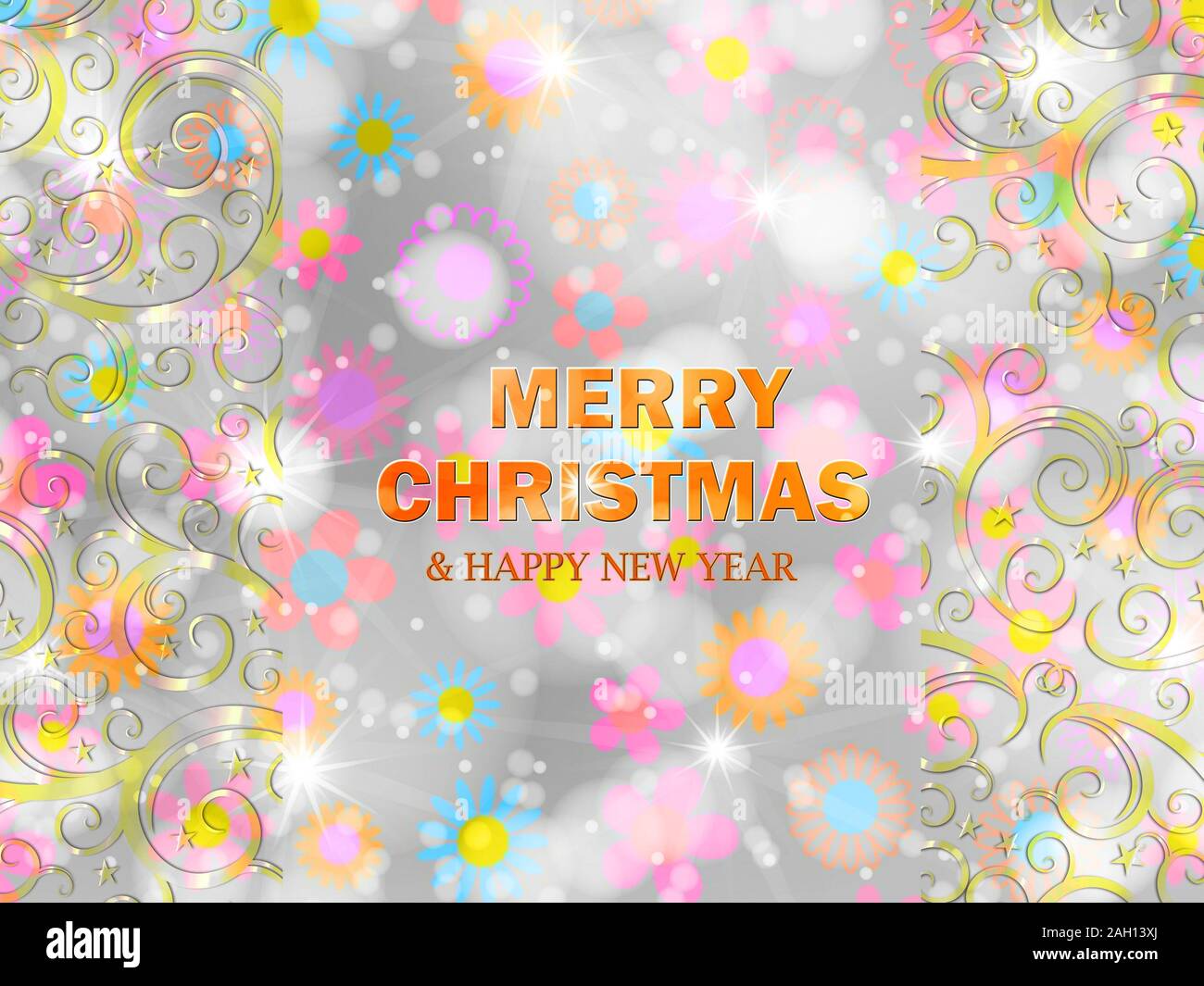 Merry Christmas and happy new year greeting card design with floral and ...