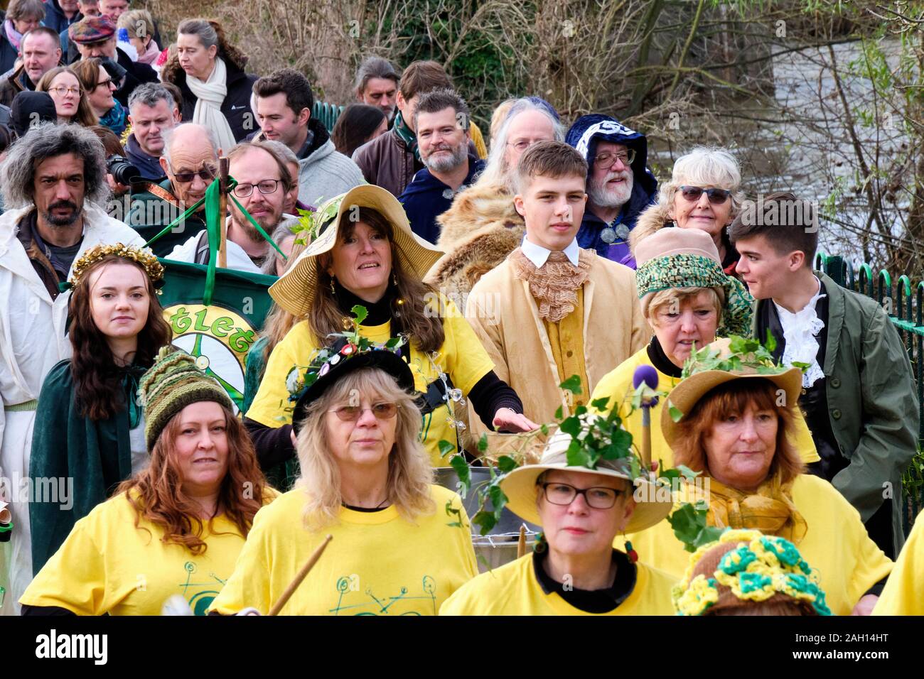 The drumming and druid procession at the Mistletoe Festival at Tenbury Wells, Worcestershire Stock Photo