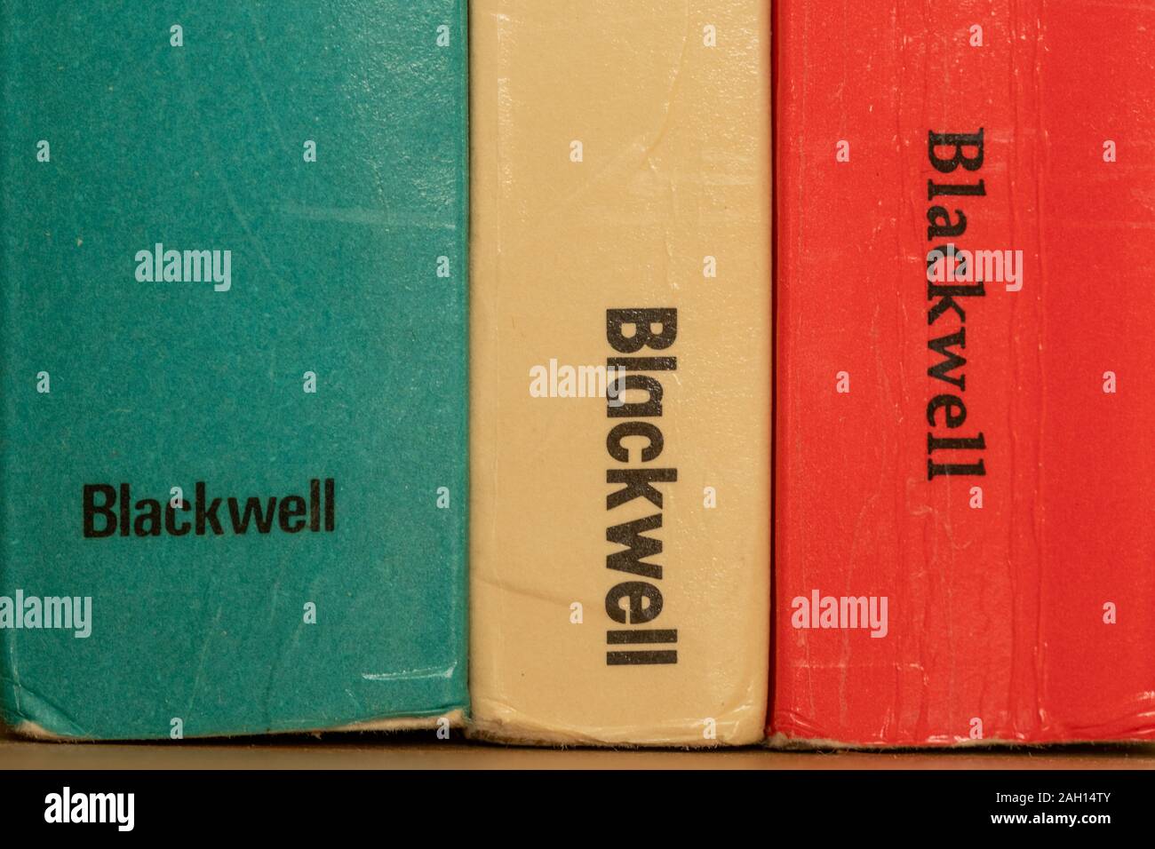 Close-up of books published by Blackwell, publisher, publishers, publishing Stock Photo