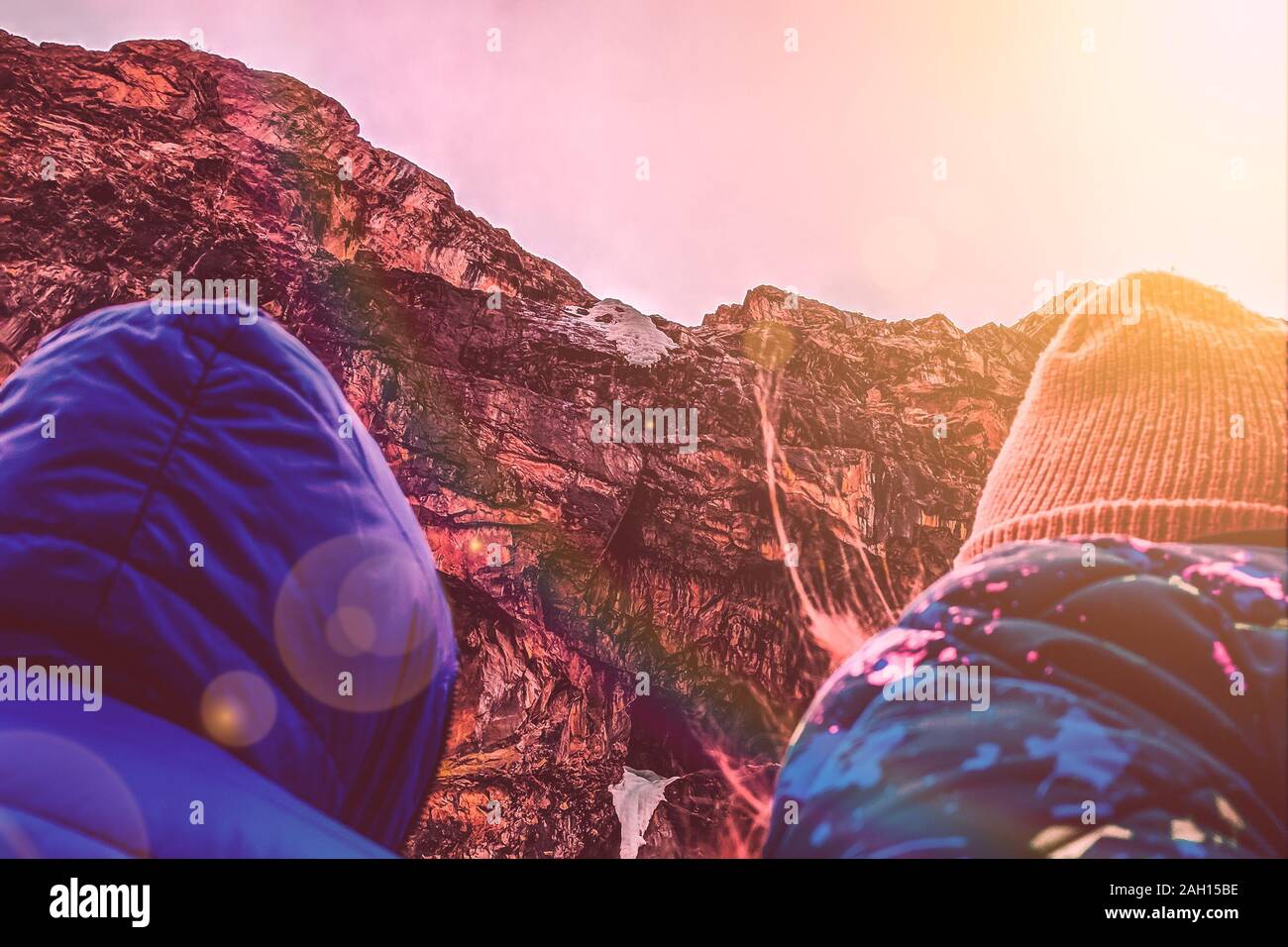 Two men hiking top mountain summer hi-res stock photography and images ...