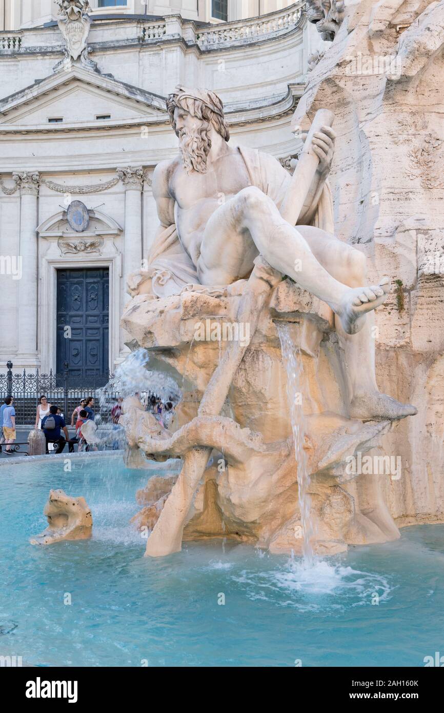 Detail from Bernini' s Four Rivers fountain, fontana dei Quattro Fiumi, Piazza Navona, Rome, Italy Stock Photo