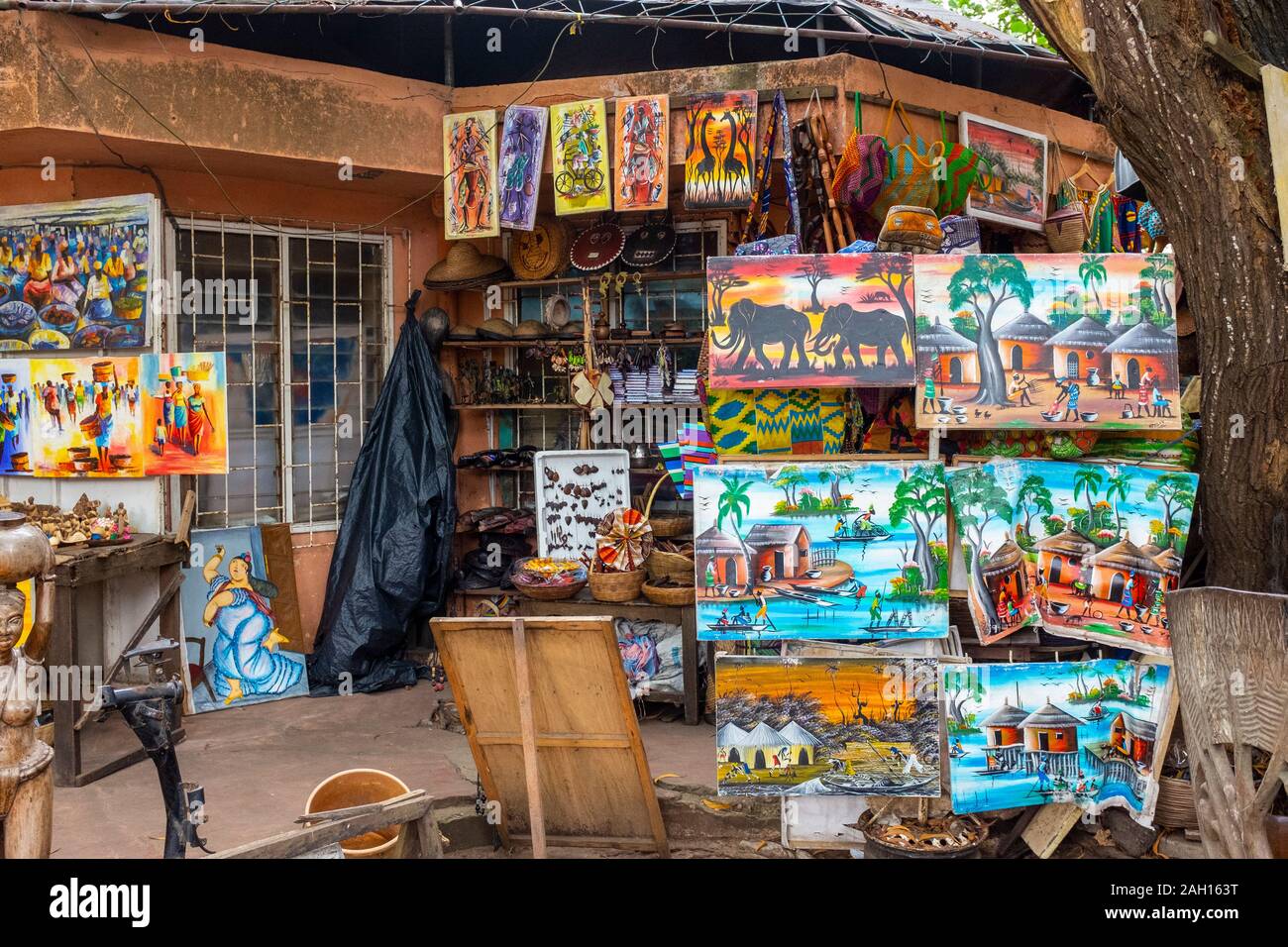 Benin, Cotonou; market, african crafts, painting, african culture, Stock Photo