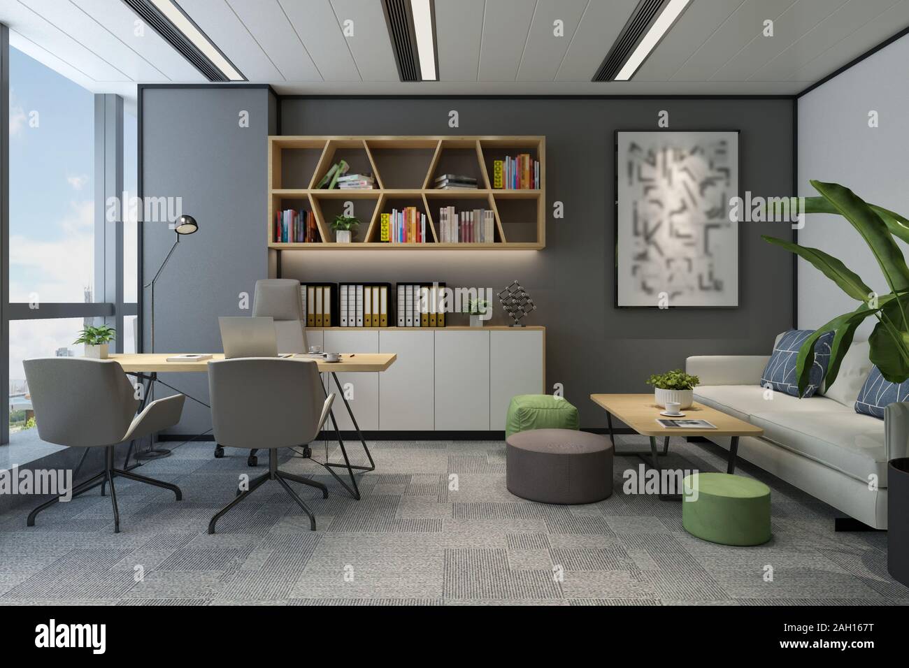 3d render of modern working office Stock Photo - Alamy