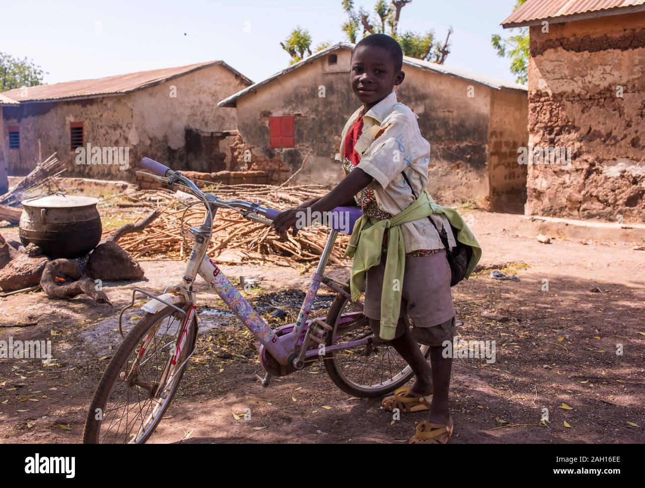 Benin, Kandi, african girl bicycle, young girl, Stock Photo