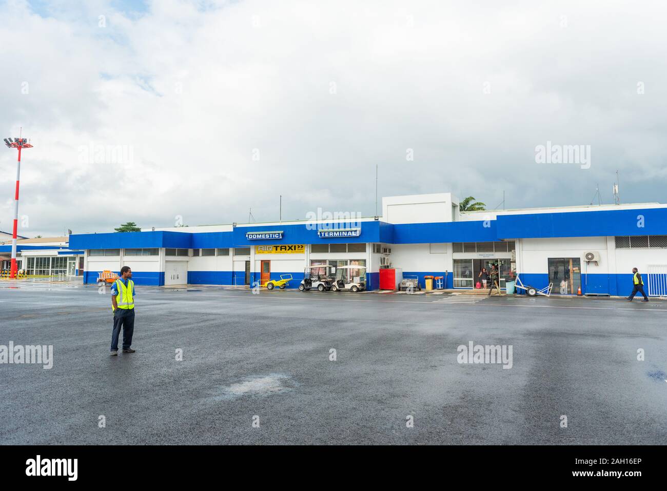 PORTVILA, VANUATU - JULY 19, 2019: Airport building in the daytime. Copy space for text Stock Photo