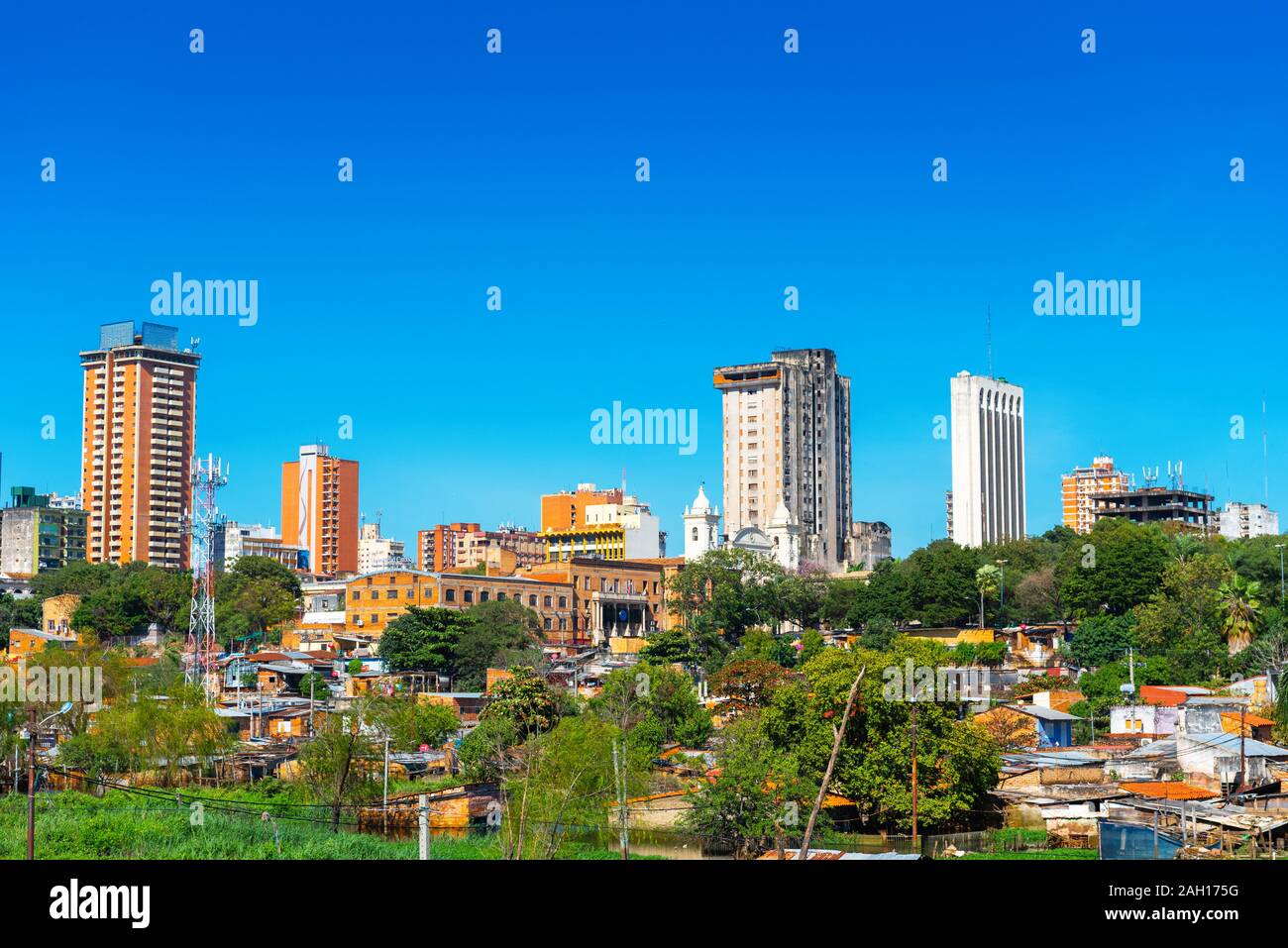 Skyscrapers and city buildings, Asuncion, Paraguay. City landscape. Copy space for text Stock Photo