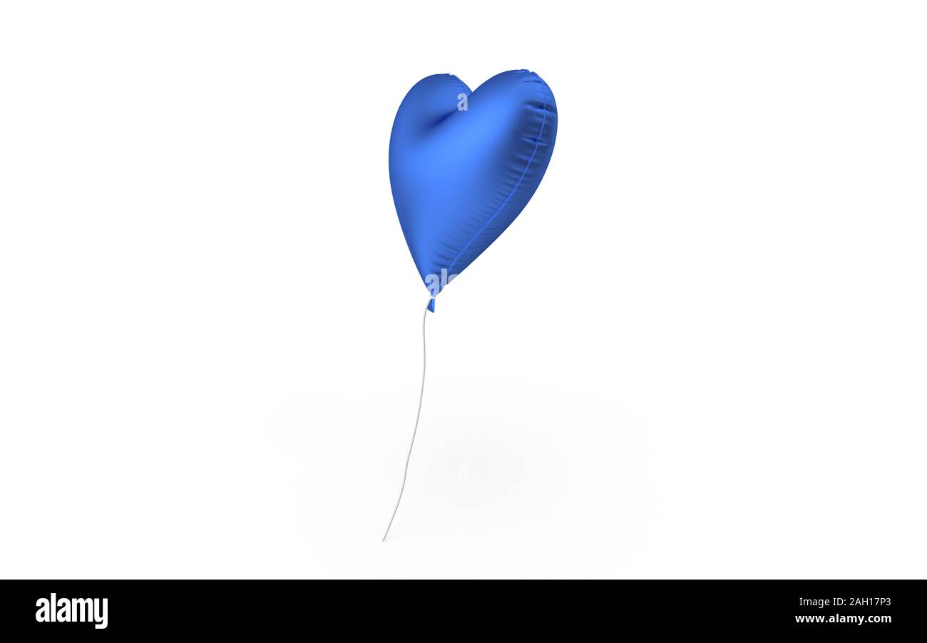 Heart shape blue balloon on a white background with drop shadow and ...