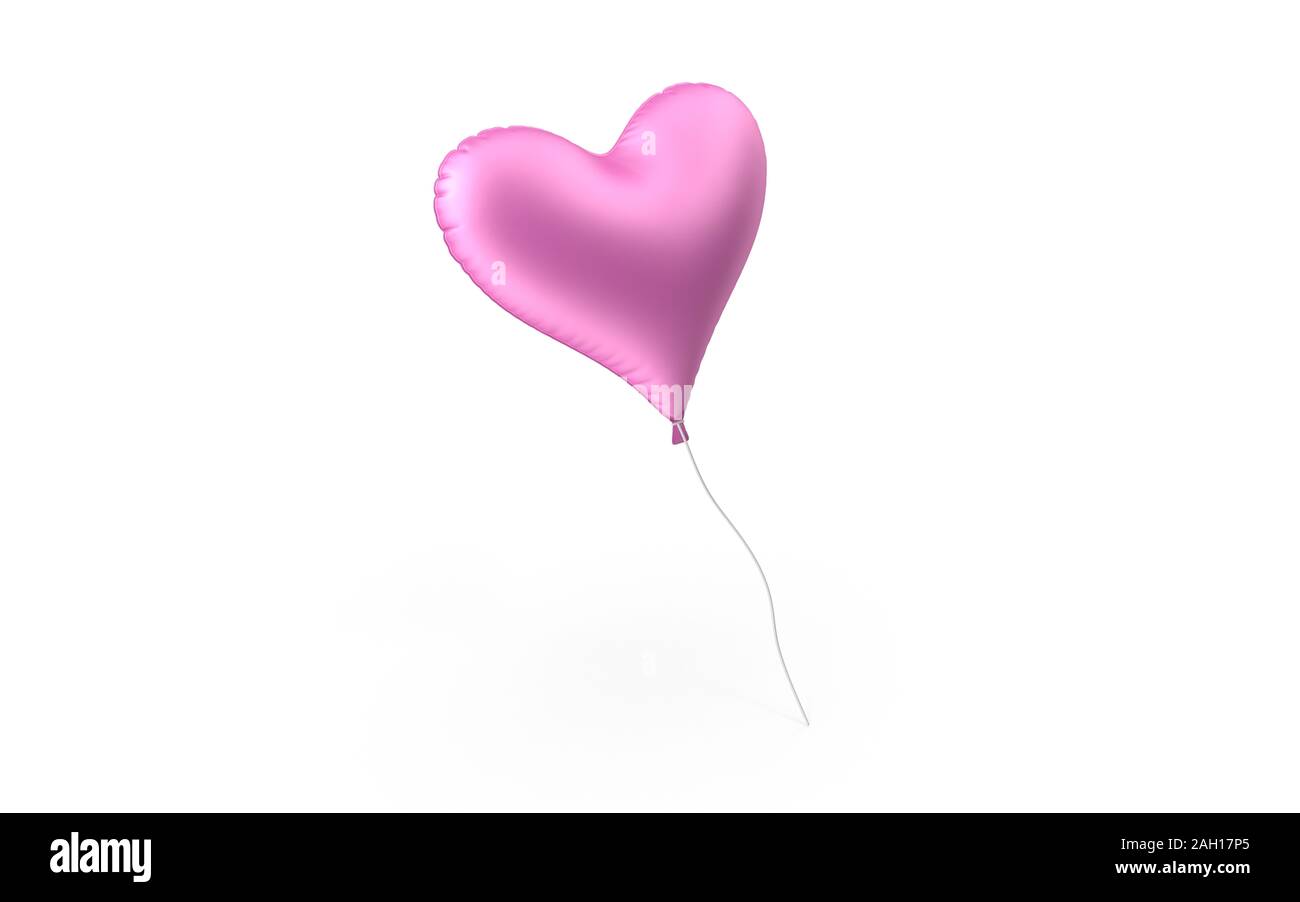 Heart shape pink balloon on a white background with drop shadow and ...