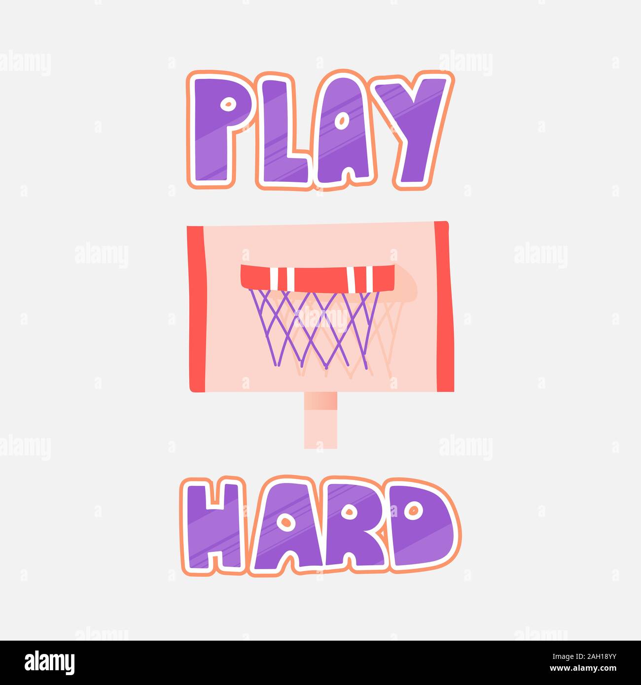Vector illustration of basketball rim, isolated on white. Basketball rim vector flat icon with lettering about play hard. Hard playing lettering for Stock Vector