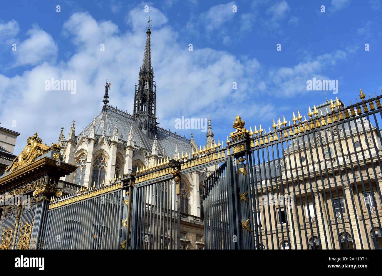 The Sainte Chapelle gothic landmark exterior with famous spire. Paris, France. Stock Photo