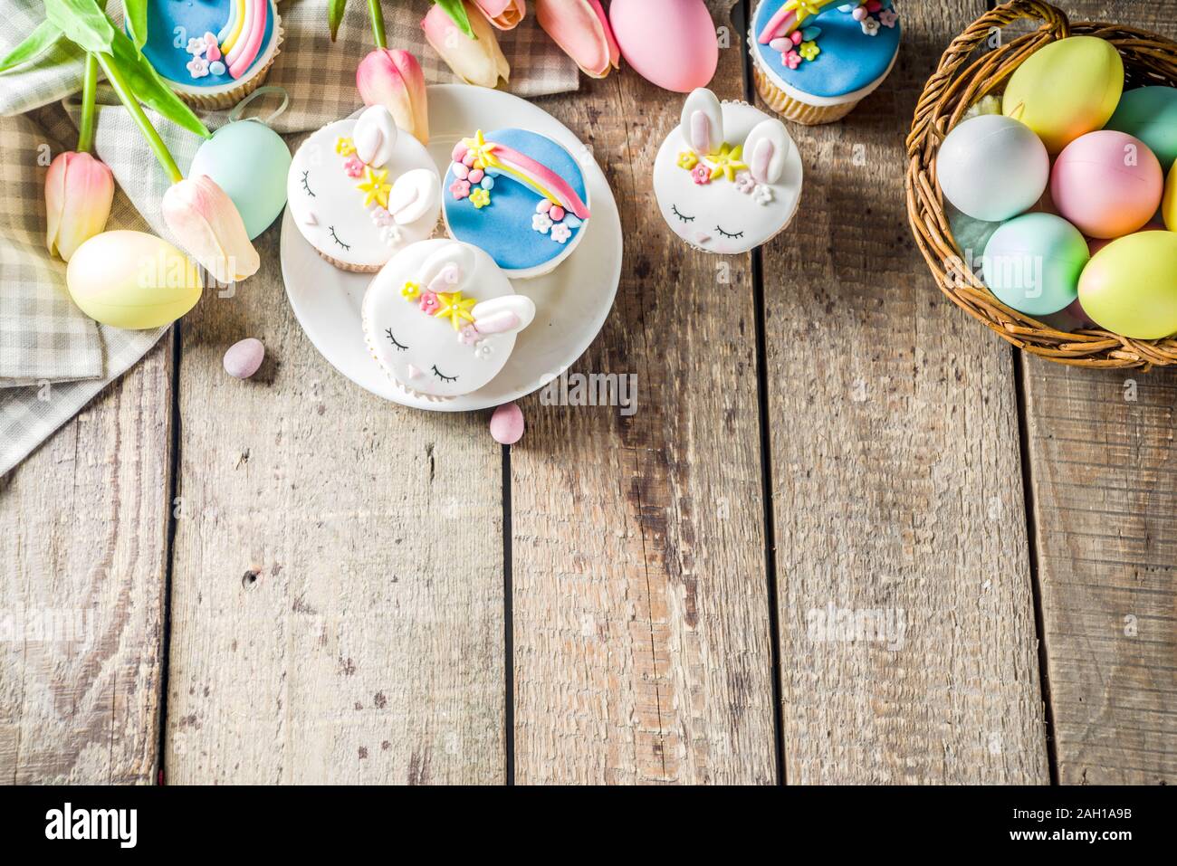 Easter Holiday Greeting Card Background Cute Homemade Cupcakes