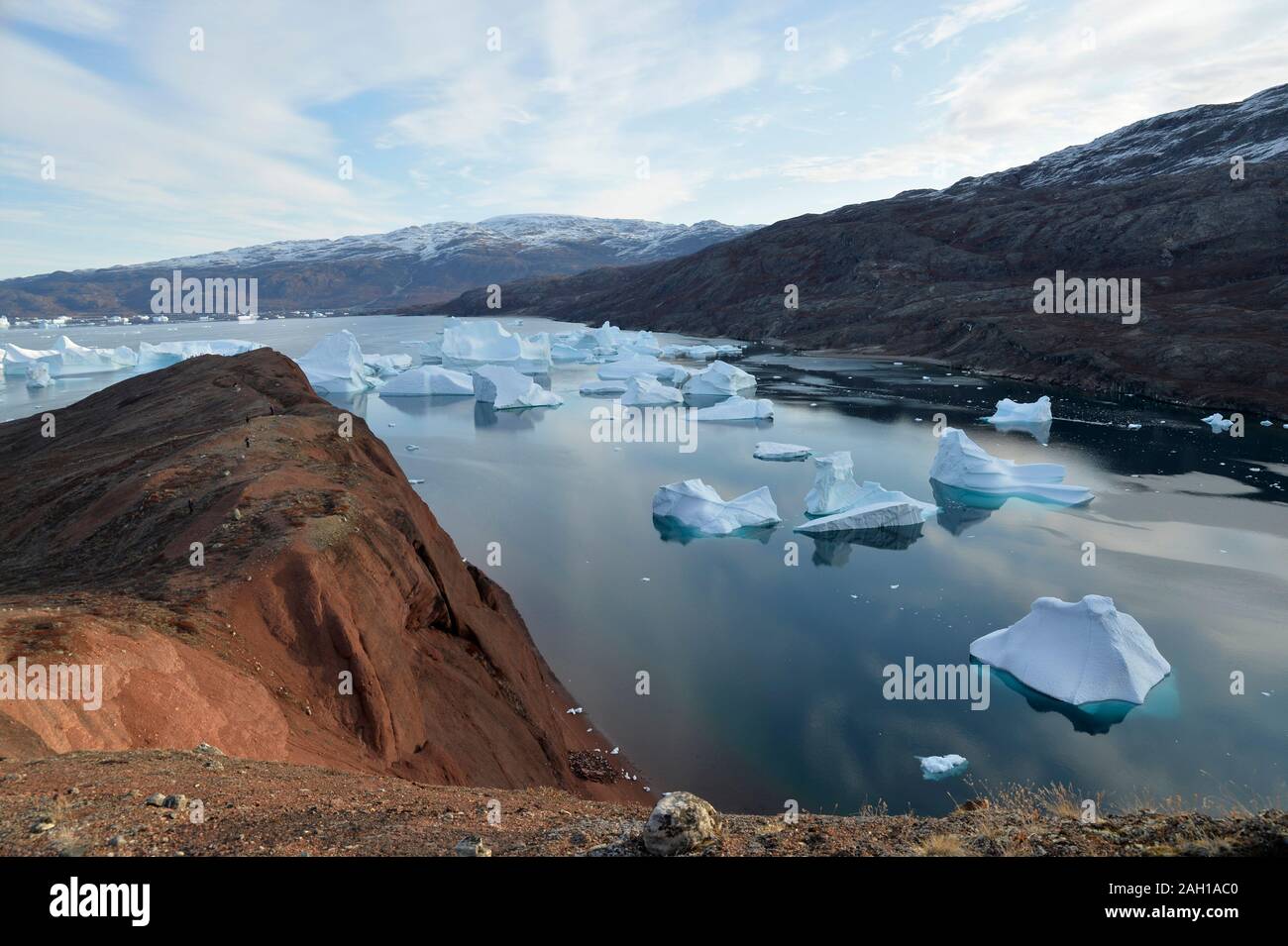 Icebergs at Røde Ø island, Scoresby Sund, East Greenland Stock Photo