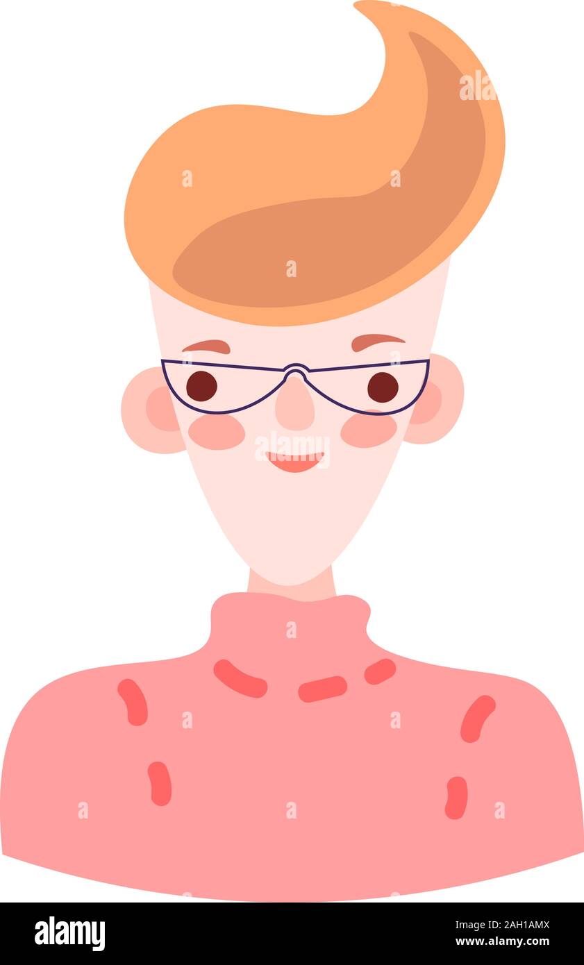 Cute cartoon illustration of pretty beautiful woman with contemporary modern haircut and glasses. Girl, positive woman avatar in shirt, vector Stock Vector