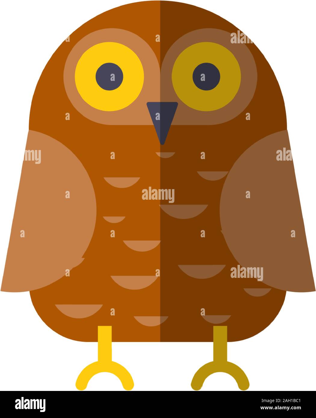 Vector flat owl icon. Vector owl illustration, flat style. Brown forest bird - cartoon flat modern illustration, icon of owl with big yellow eyes and Stock Vector